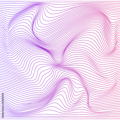 Wave distorted texture of color gradation. Abstract dynamical rippled surface. Vector stripe deformation background.