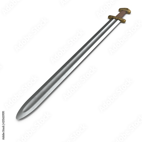 Medieval Viking Sword on white. 3D illustration