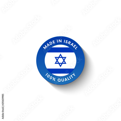 Made in Israel badge with Israel flag. Badge  with long shadow. Vector illustration. 