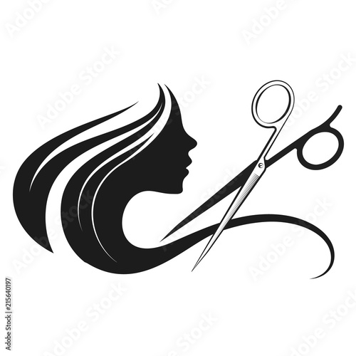 Profile of the girl and scissors