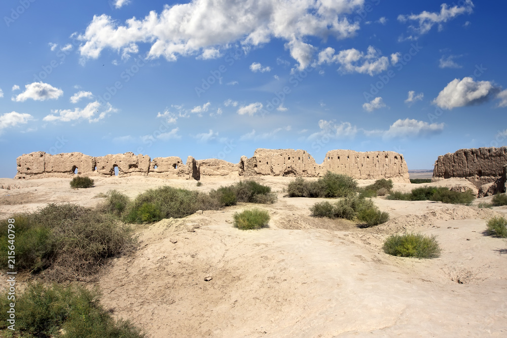 Kyzyl-kala fortress ruins (XII - XIII century) (Red fortress), ancient Khorezm, in the Kyzylkum desert in Uzbekistan