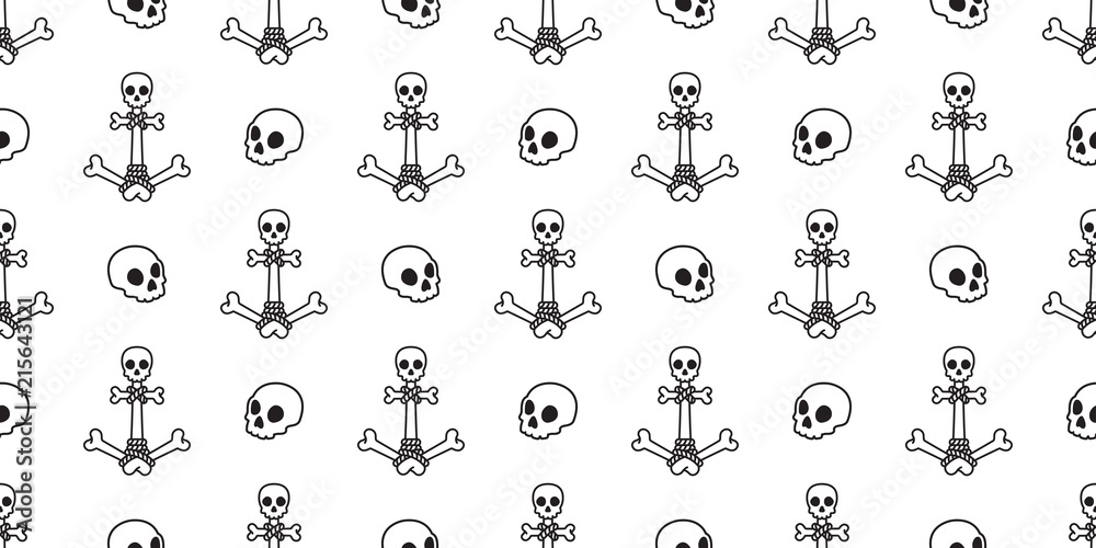 Anchor Seamless Pattern vector pirate skull boat helm bone chain Nautical maritime isolated Halloween tile background