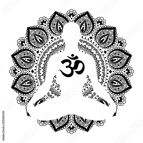 Meditating human in lotus pose. Yoga illustration.