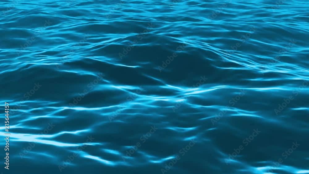 Water Surface Background/
Animation of a 4k loop blue ocean seascape with water waves texture and light rays