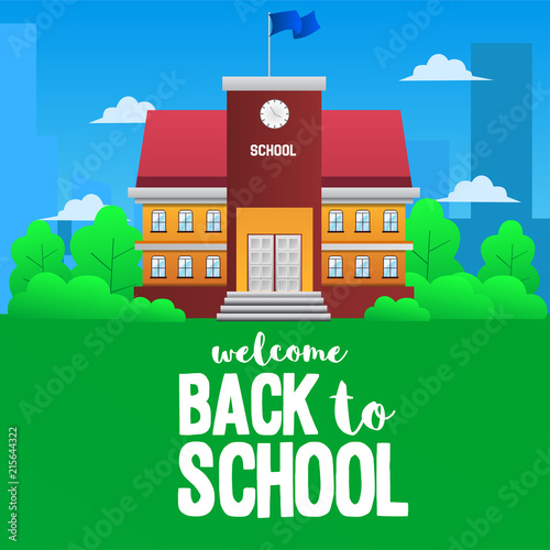Fototapeta Naklejka Na Ścianę i Meble -  welcome back to school with school illustration