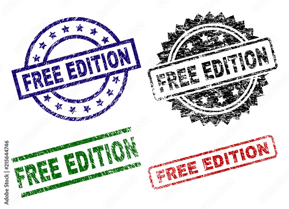 FREE EDITION seal prints with damaged surface. Black, green,red,blue vector rubber prints of FREE EDITION tag with unclean surface. Rubber seals with round, rectangle, rosette shapes. FREE EDITION seal prints with damaged surface. Black, green,red,blue vector rubber prints of FREE EDITION tag with unclean surface. Rubber seals with round, rectangle, rosette shapes.