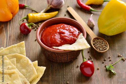 Roasted sweet pepper sauce with pita bread, dip