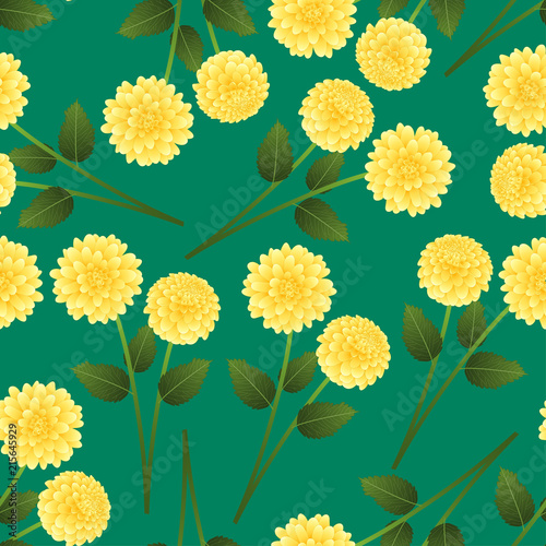 Fototapeta Naklejka Na Ścianę i Meble -  Yellow Dahlia on Green Background