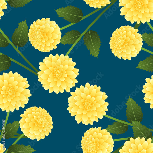 Fototapeta Naklejka Na Ścianę i Meble -  Yellow Dahlia on Indigo Blue Background