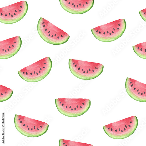 Fototapeta Naklejka Na Ścianę i Meble -  Watercolor watermelon seamless pattern