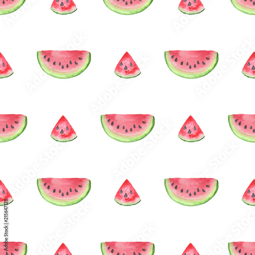 Fototapeta Naklejka Na Ścianę i Meble -  Pattern with slices of red ripe watermelon
