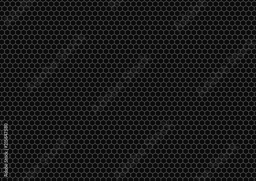 Hexagon grid on black, a4 size horizontal background