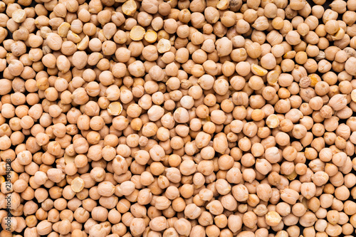 Food background from raw chickpeas