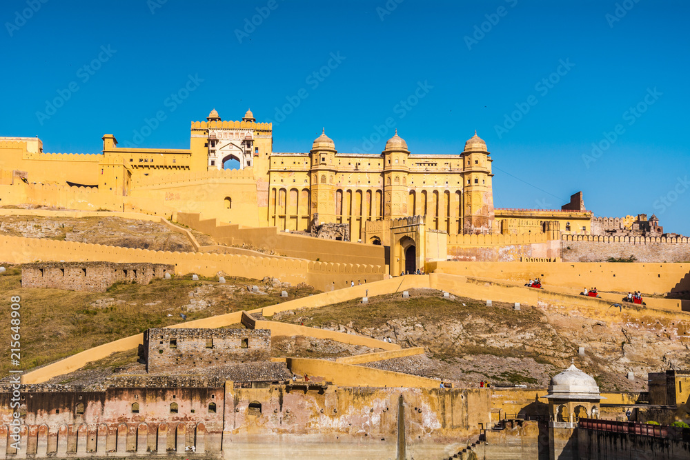 The Amber Palace (Amer Fort), The structure built with Hindu and Muslim elements, it's also offering elephant rides. Located in the north of Jaipur, Amer, Rajasthan, India