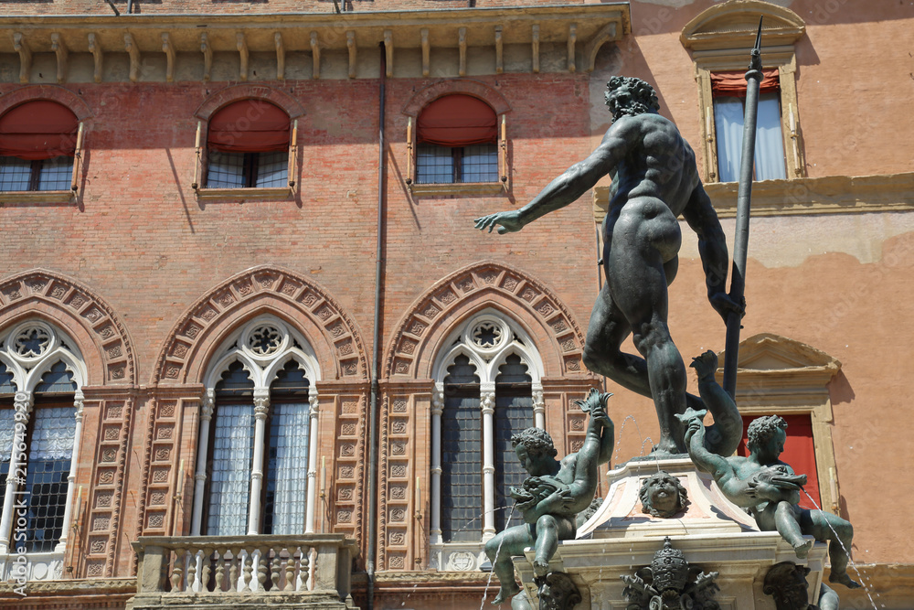 Fototapeta BOLOGNA, ITALY - JULY 19, 2018: The famous fountain of Neptune. Early work by sculptor Giambologna, completed about 1567