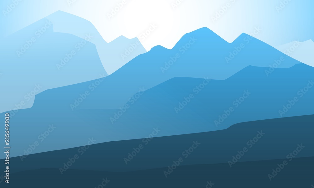 Vector landscape mountain peak horizon travel illustration background. Vacation and extreme outdoor sport recreation morning or night day time painting concept design.