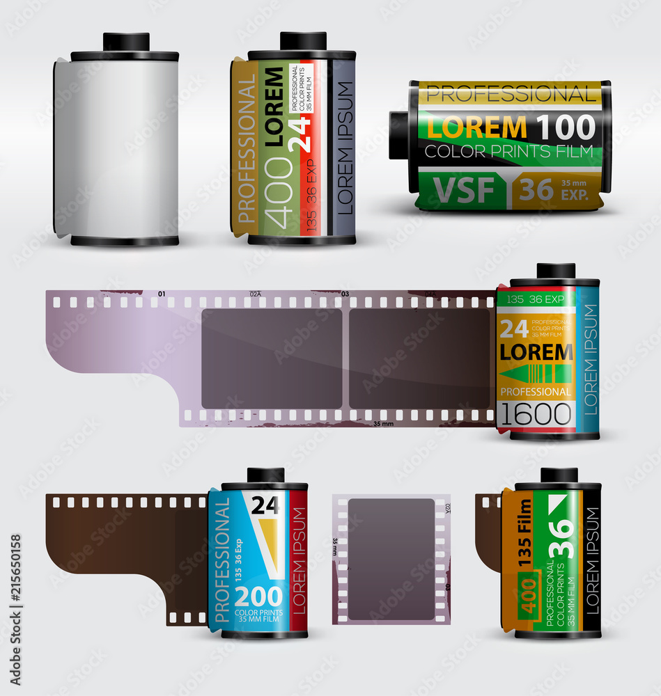 35mm film. Realistic camera film roll. Vector illustration Stock Vector