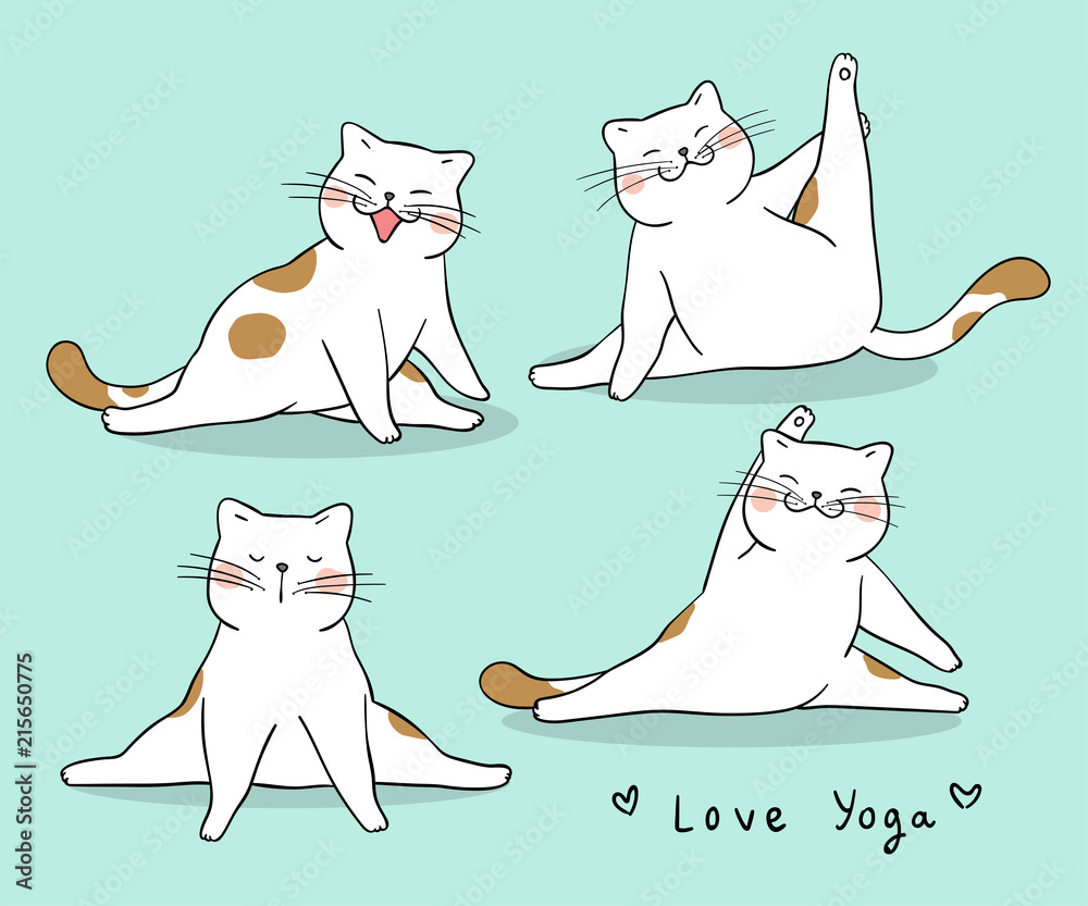 Draw funny cat playing yoga Isolated on green Stock Vector | Adobe Stock Draw funny cat playing yoga Isolated on green Stock Vector | Adobe Stock