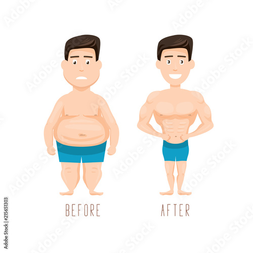Fat and slim man, before and after weight loss