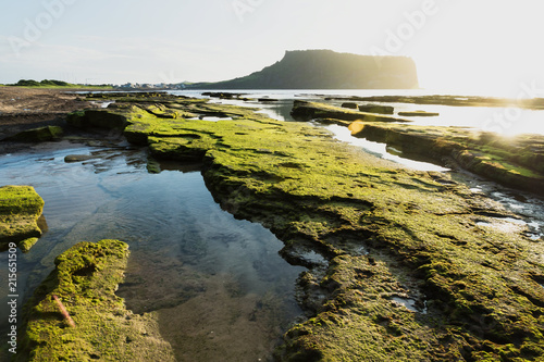 Ocean at sunrise at Ilchulbong volcano crater, Seongsan, Jeju Island, South Korea photo