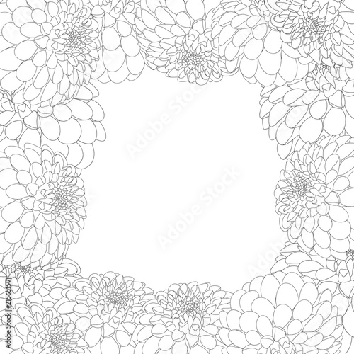 Fototapeta Naklejka Na Ścianę i Meble -  Dahlia Outline Border