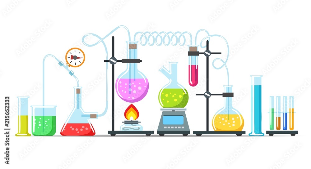 Vecteur Stock Chemistry lab equipment. Flasks, beakers and burner ...