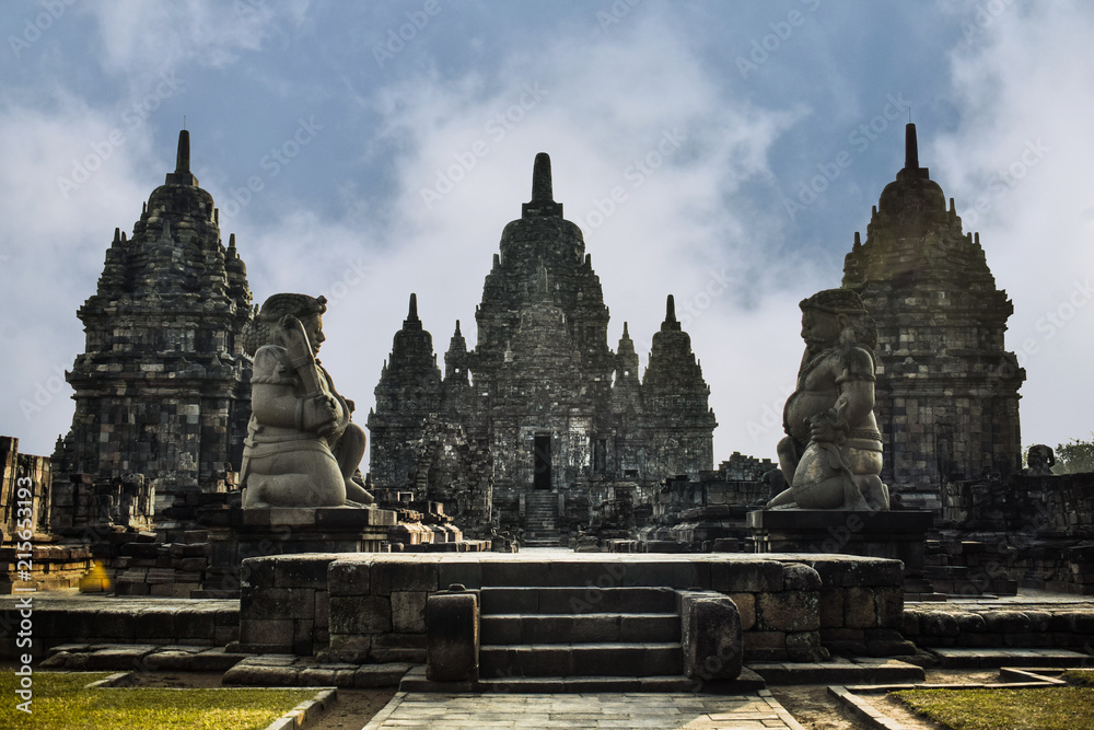 Candi Sewu or Sewu Temple with blue sky at Prambanan, Central Java, Indonesia. This temple is an eighth century Mahayana Buddhist temple located 800 meters north of Prambanan.