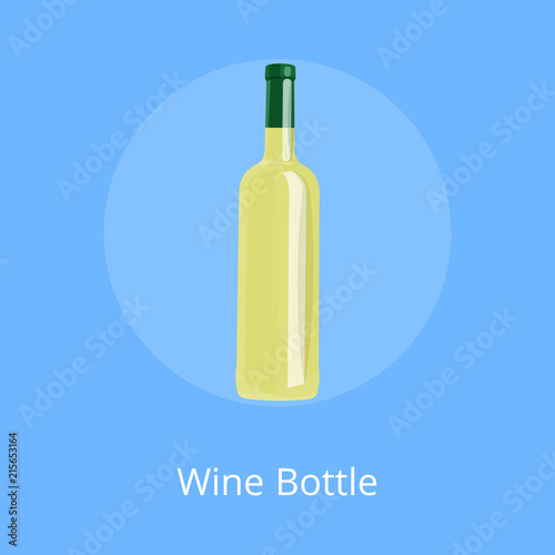 Bottle of White Wine Isolated on Blue Background.