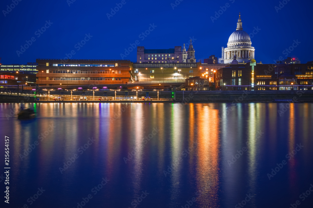 Long exposure, London riverside cityscape with St Paul's Cathedral