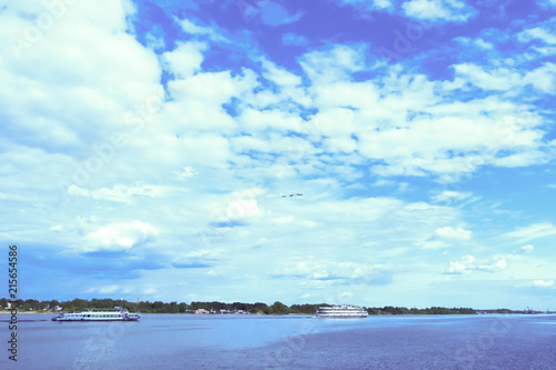 solemn sky over the great Russian river Volga near Yaroslavl