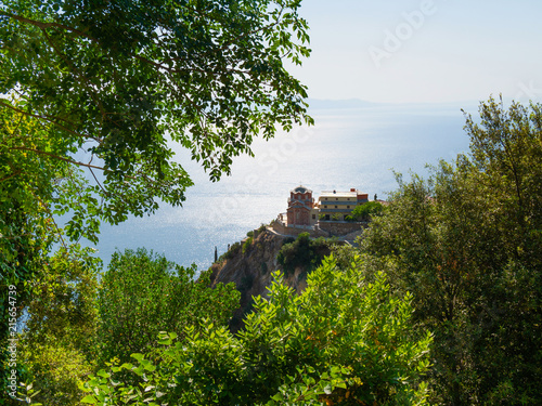 view of monastery building on Mount Athos, Greece photo