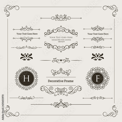 Set of Decorative Divider, Monogram, & Frame Element. For any purpose of your designs such us certificate, invitation, print designs, web designs, etc.