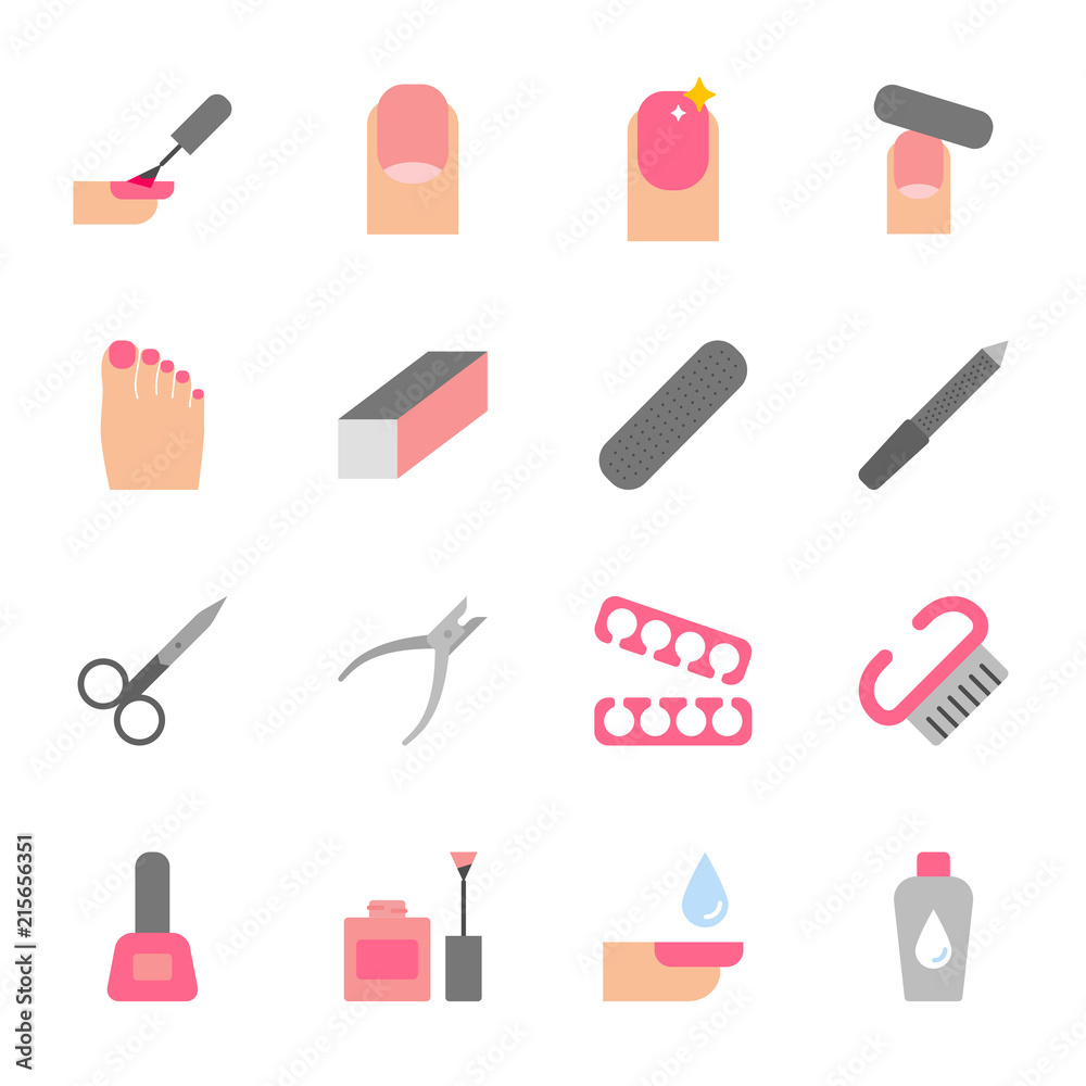 Manicure set of vector icons, nails care Manicure set of vector icons, nails care
