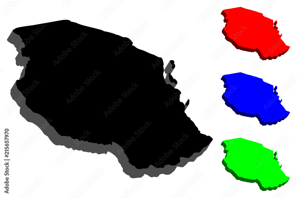 3D map of Tanzania (United Republic of Tanzania) - black, red, blue and green - vector illustration