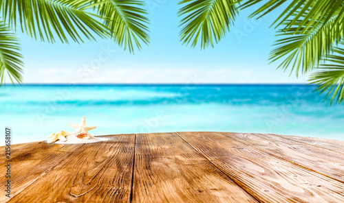 Fototapeta Naklejka Na Ścianę i Meble -  Desk of free space and summer beach 