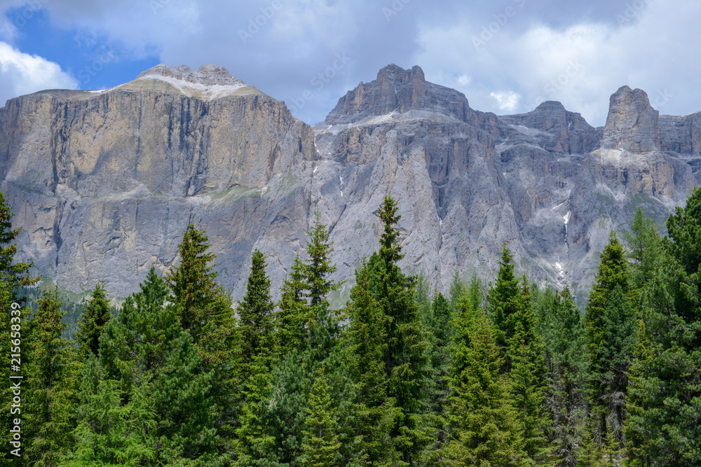 Plattkofel and Langkofel mountain ranges on the Dolomites