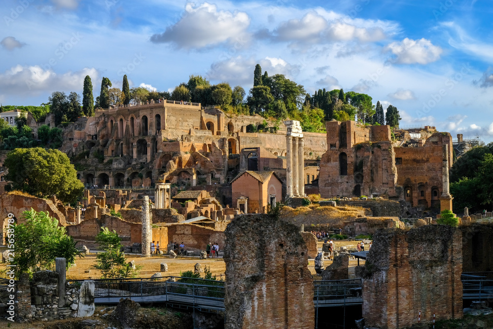 Beautiful evening view of Palatin hill and ruins of Ancient Rome