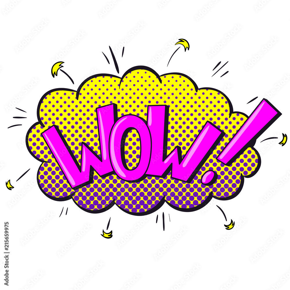 Comics text sound effects. Bubble speech phrase WOW. Vector illustration Comics text sound effects. Bubble speech phrase WOW. Vector illustration