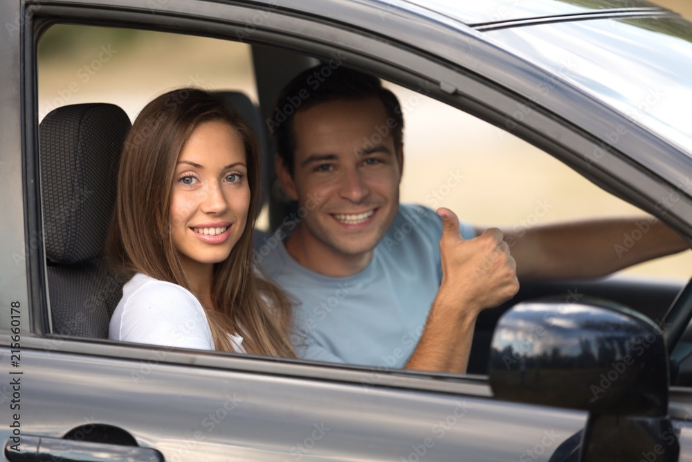 Portrait of a Couple in a Car Portrait of a Couple in a Car