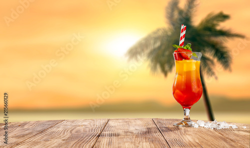 Summer drink on beach and free space for your decoration. 