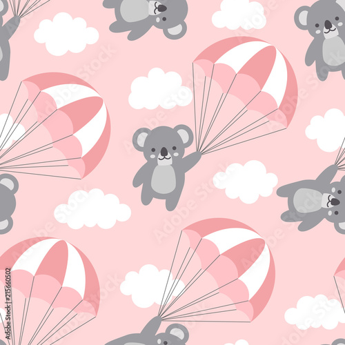 Fotografija Seamless Koala Pattern Background, Happy cute koala flying in the sky between co