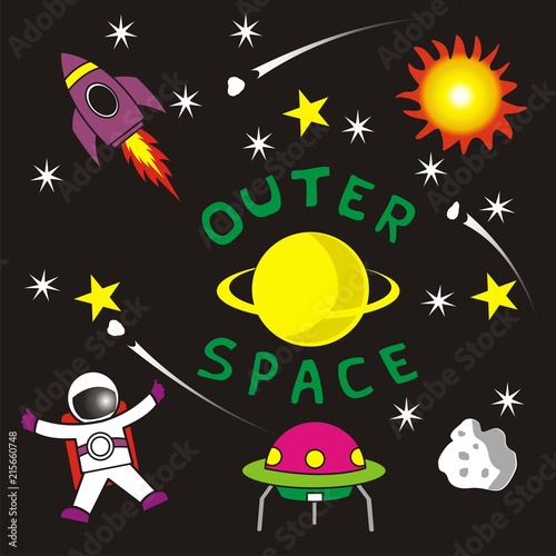 Set of Outer Space Planets Vector Background