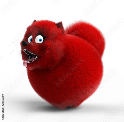 Red furry dog on white background 3d rendering