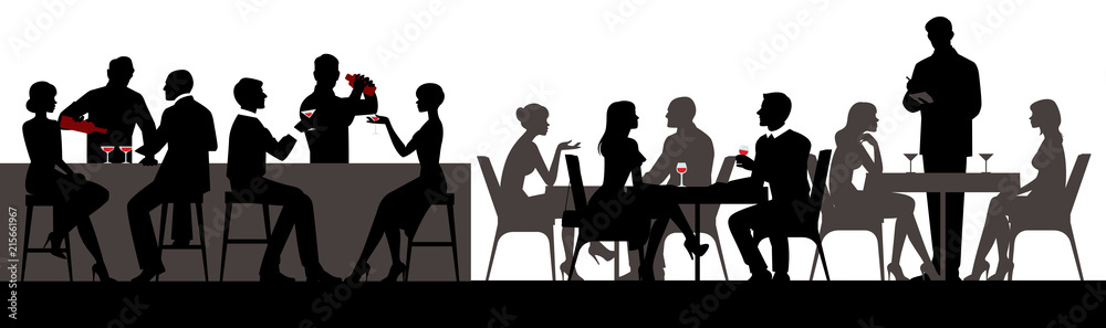 People eat and drink alcoholic beverages in the restaurant bar hall vector illustration