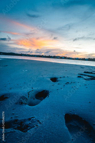 Sandy foot prints on the beach in Pawley's Island photo