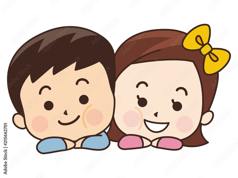 頬を寄せ合う男の子と女の子