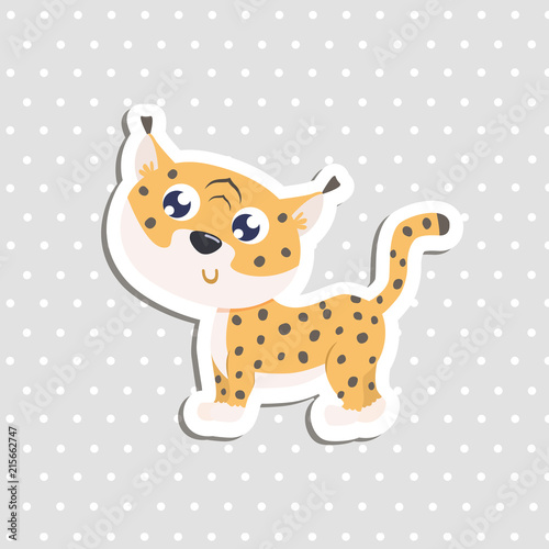 Cute lynx sticker vector illustration.