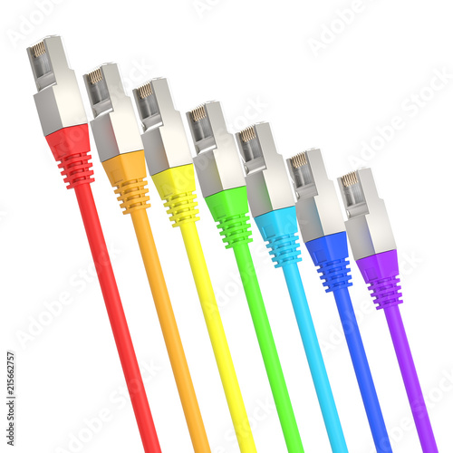 Multi-colored LAN cable 3d Rendering Isolated on White Background	