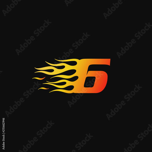 Number 6 Burning flame logo design template
