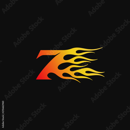 Number 7 Burning flame logo design template